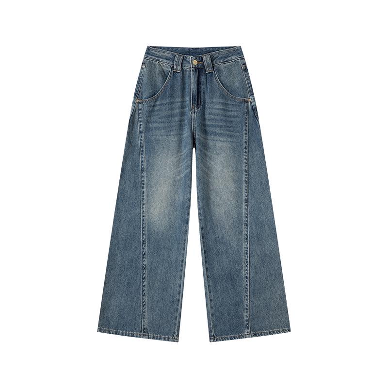 Women's High Waist Wide Leg Denim Jeans, Winter Plus Velvet Thickened, Retro Blue Slimming Long Pants