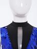 Kids Dance Leotard with Gloves Mock Neck Cutout Back Sparkling Sequins Color Block Performance Outfit