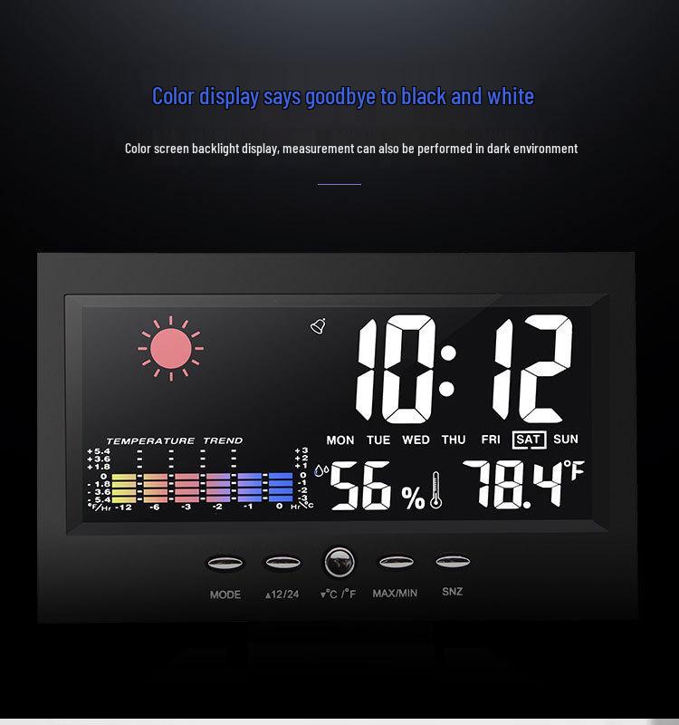 Weather Clock 8082T: Color Screen Display, Voice-Controlled Temperature & Humidity Alarm Clock