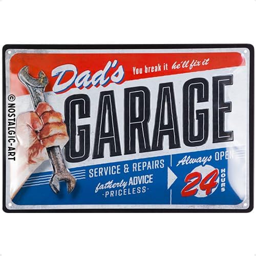 

NostalgicArt Retro Tin Sign x Dads Garage Gift idea for dad made of metal Vintage design for wall decaluminu 20x30cm（7.8x11.8inch）