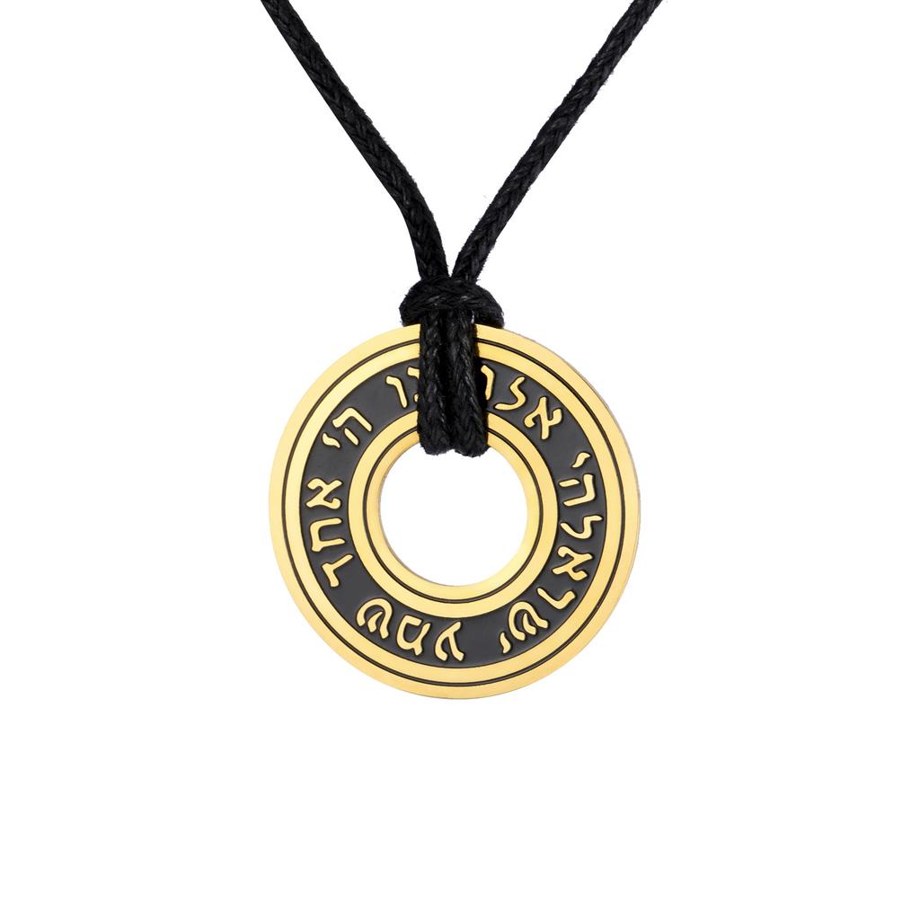 Collier Pendentif Rune Cercle Creux Découpé en Acier Titane Vintage avec Cordon en Cuir
