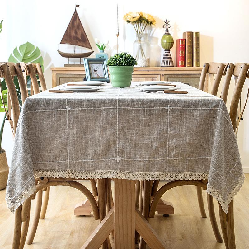 Waterproof Plaid Imitation Cotton And Linen Embroidery Fringed Lace Geometric Rectangular Dining Table Coffee Table Tablecloth Tablecloth