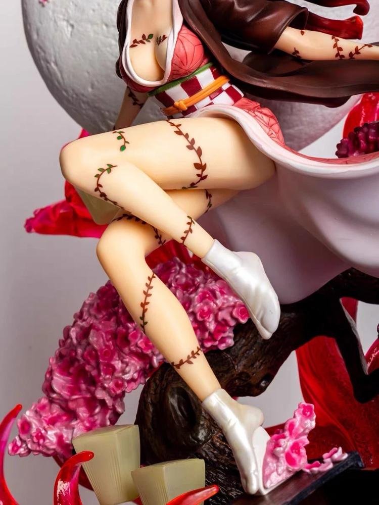 Demon Slayer Nezuko Blood Burst Figure Gk Anime Statue Cherry Blossom Moon Decor Desk Ornament Collectible Gift Figurine Model