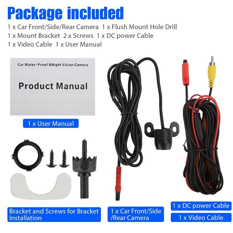 Araba Geri Vites Kamerası HD Gece Görüşlü Geniş Açı Arka Görüş Park Kamerası Su Geçirmez CCD LED Otomatik Yedekleme Monitörü Renkli Görüntü