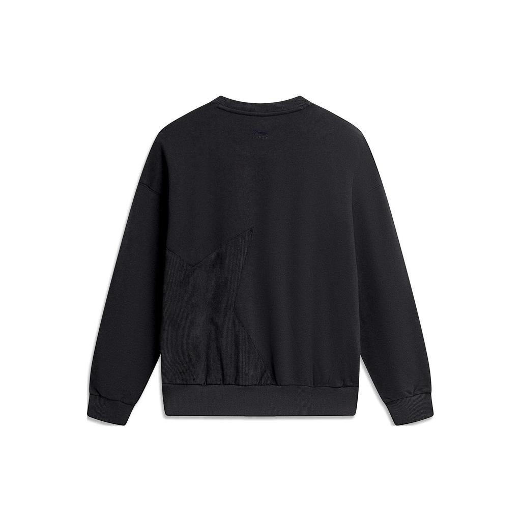 Li Ning Sports Lifestyle Series Solid Color Loose Pullover Sweatshirt Women Sweatshirt Black AWDTC92-4