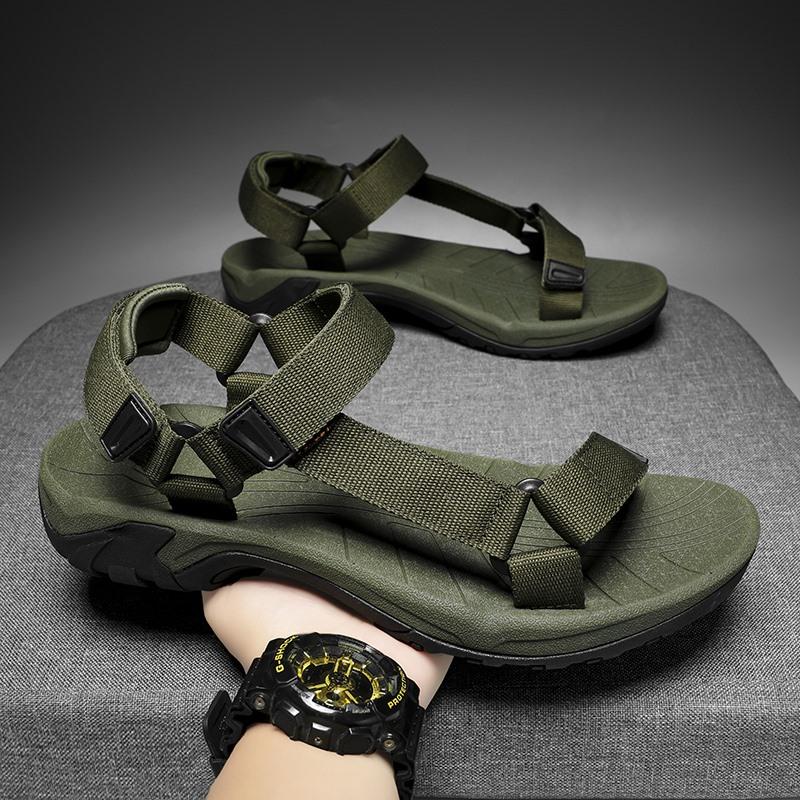 

Мужские летние резиновые сандалии с открытым носком, уличные сандалии для хайкинга для мужчин, нескользящая пляжная обувь 46 зелёный