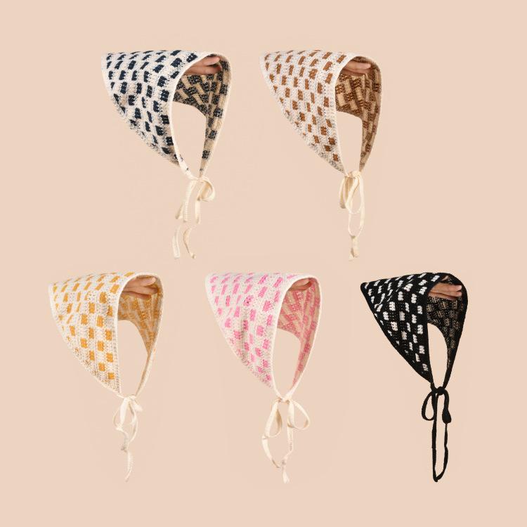 

Korean Style Knitted Crochet Triangle Scarf & Hairband for Women and Girls - Sweet Flower Design, Spring & Autumn Fashion. Caramel