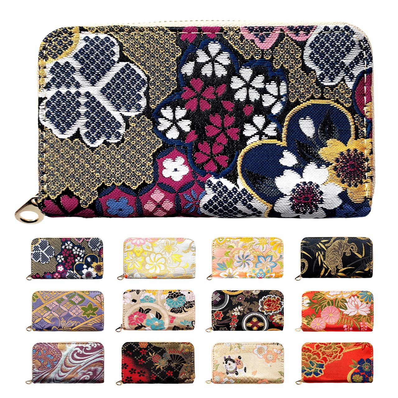 

Bamboo Coin Case with Round Perfect for Elegant and Gold Kanoko Flower Design [leo&aoi] Nishijin-ori Zipper, Kimono, High-Quality,