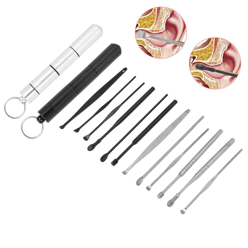 Earwax Remover Kit Stainless Steel Ear Spoon Scoop Ear Wax Pick Earwax Cleaning Tool(Black Silver )