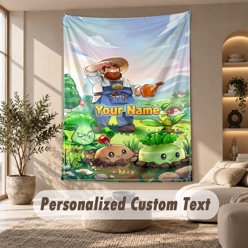 Plants Vs. Zombies Tapestry, Personalized Custom Text, Wall Hanging Tapestry For Living Room Home Wall Decor