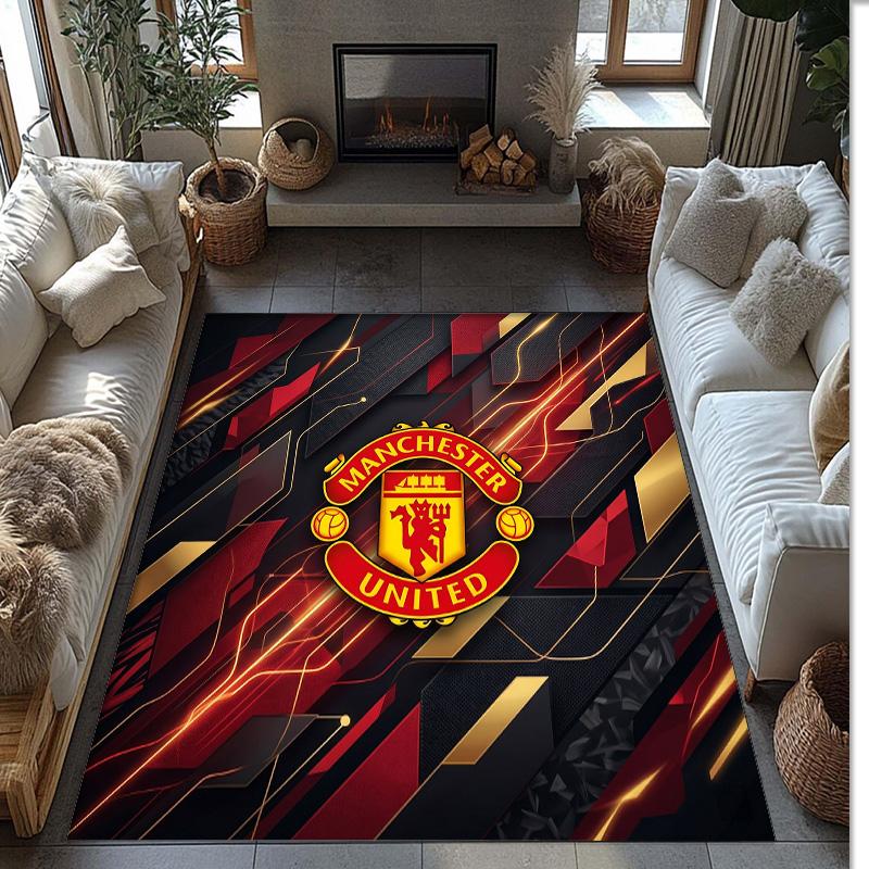 Tappeto in Flanella Stampato Manchester United Antiscivolo Morbido Poliestere Tappeto per Pavimento Tappetino Decorativo per Interni per Camera da Letto Soggiorno Divano