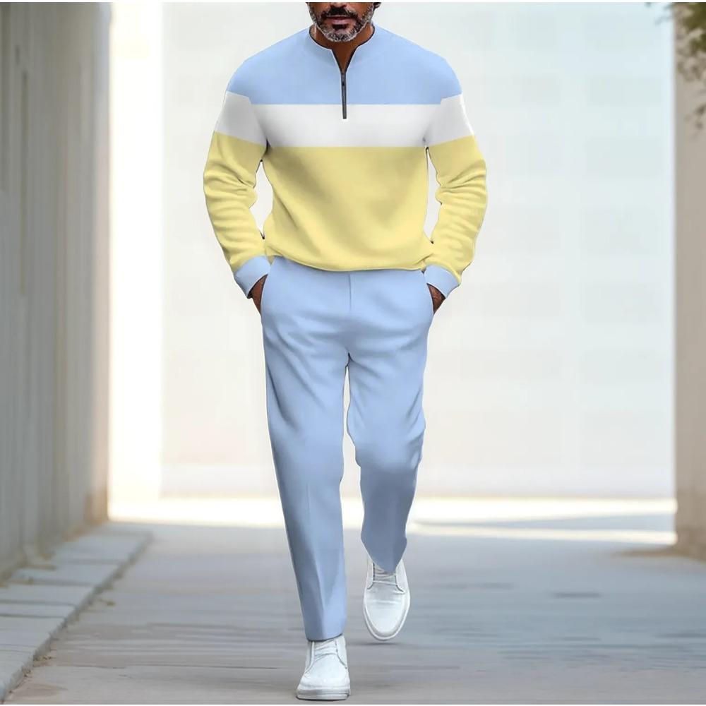 Spring Autumn Fashion Streetwear Men's Long-Sleeved Half-Zipper Stand-Up Collar Trousers Sportswear Men's Clothing Two-Piece set