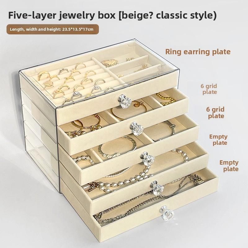3/5Layer Flannel Jewelry Box Earring Necklace Ring Boxes Jewelry Dustproof Tabletop Organizers Multifunctional Storage Box Gifts