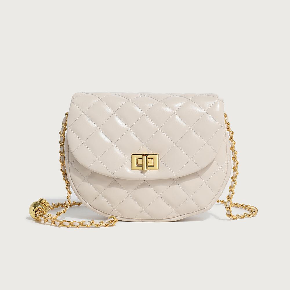 Soft leather 2024 summer new fashion women's shoulder and crossbody bag with diamond embroidery and double-layer chain saddle bag trendy