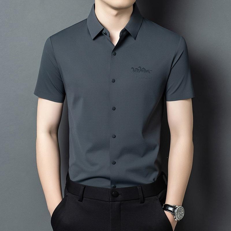 Summer Business Shirt Short Sleeve Striped Casual Wrinkle-Resistant M
