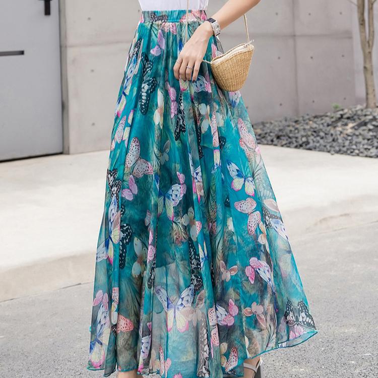 Women Chiffon Half-body Dress 2025 Spring Summer New Floral Half-body Vacation Style Beach Skirt