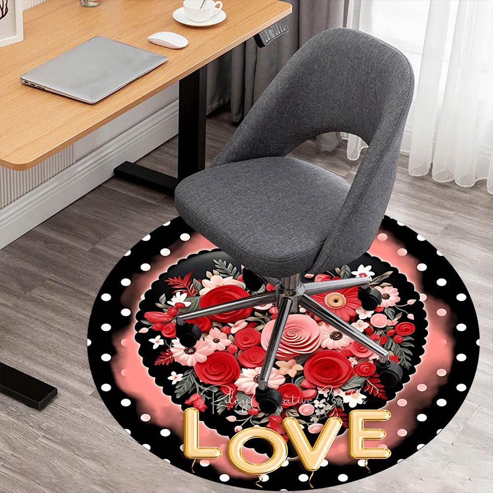1pc Floral Love Round Chair Mat Area Rug - Non-Slip, Floor Mat for Office, Bedroom, and Indoor Decor -1002239