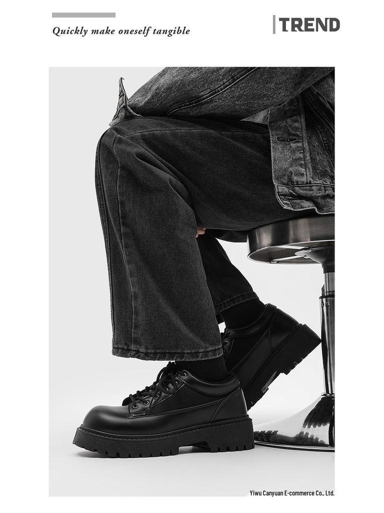 Men's British Style Height Increasing Derby Shoes - Black Leather, Thick Sole, Casual or Wedding Wear