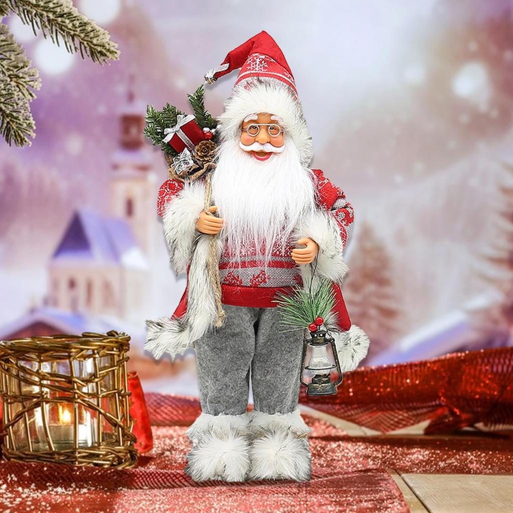Santa Claus Decor 18 Inch Christmas Decorative Santa Claus Carrying Lantern Seasonal Scene Figurine For Bookshelf Window Sill