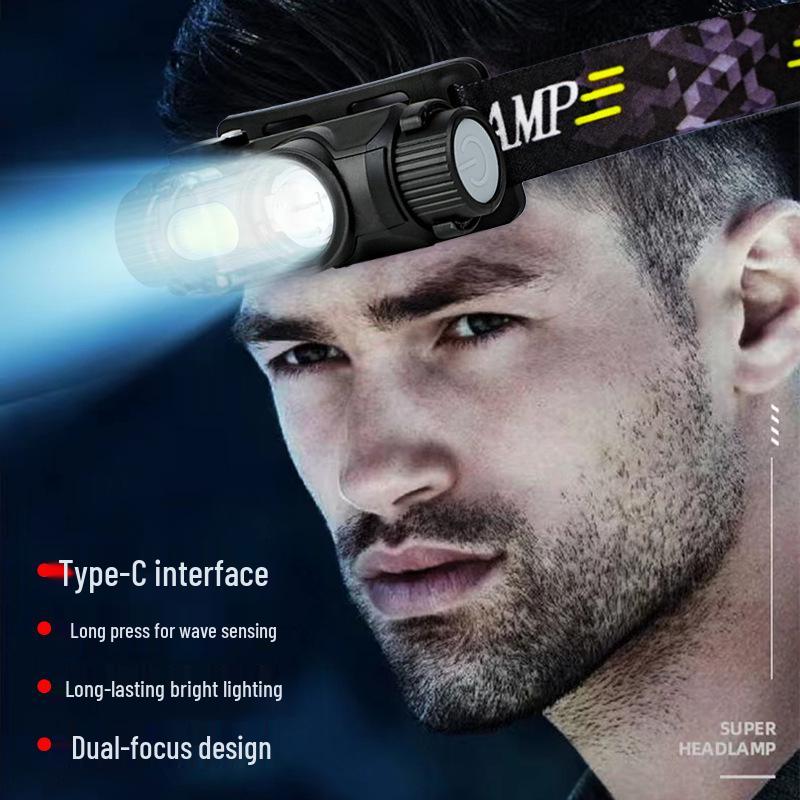 Rechargeable Dual Beam Headlamp with Magnetic Clip for Night Fishing and Outdoor Use