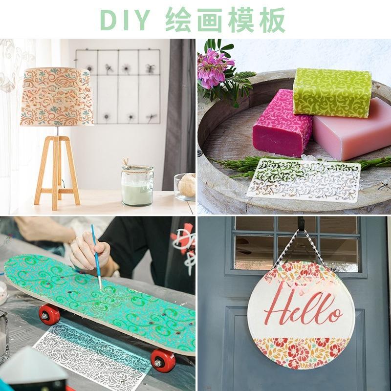 12 Pieces Border Stencils for Painting, Template Reusable Furniture Cake Decorative Stencils for Wood DIY Craft Canvas Fabric