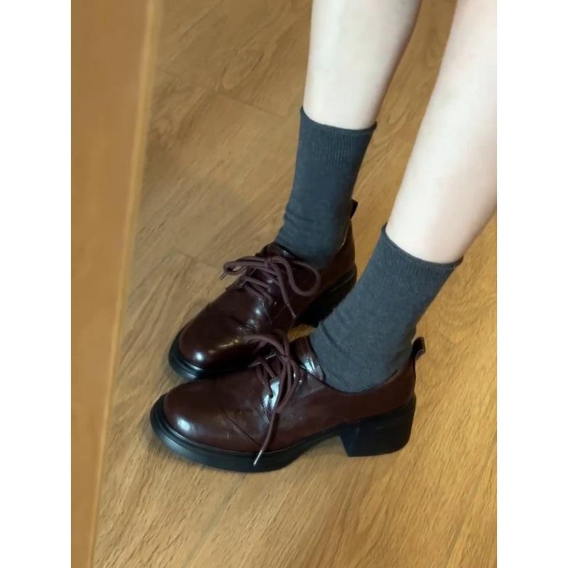 Sheepskin version~ British style retro platform loafers women's 2025 leather versatile round head lace-up commuter small leather shoes