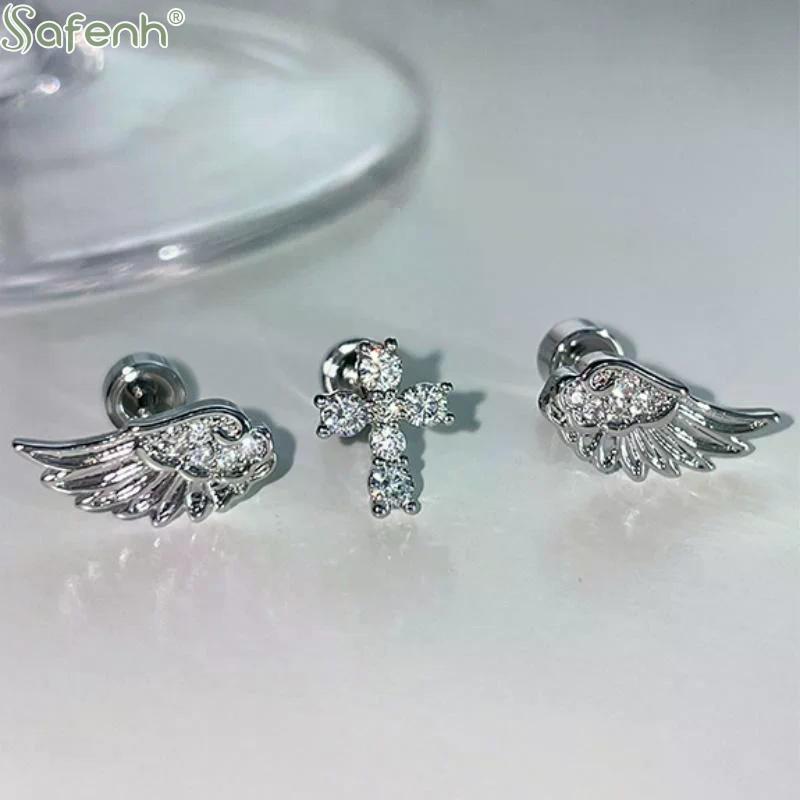 Luxury Vintage Angel Wings Cross Earrings Women Shiny Statement Jewelry for Party Night and Daily Occasions