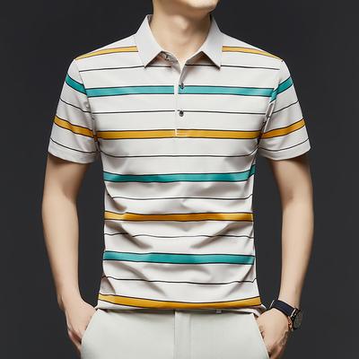 Short Sleeved Men's Polo Shirt Summer New Business Casual Striped Thin Ice Silk T-shirt Base Shirt