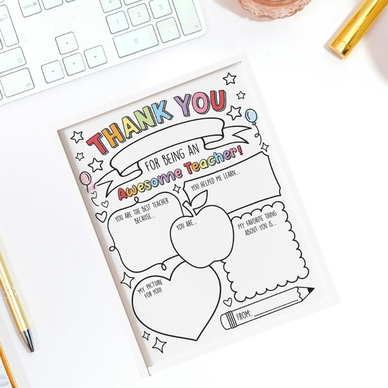 Teacher Thank You Cards Coloring Posters Handmade Teacher Appreciation Card For Student Child Classroom Party Supplies