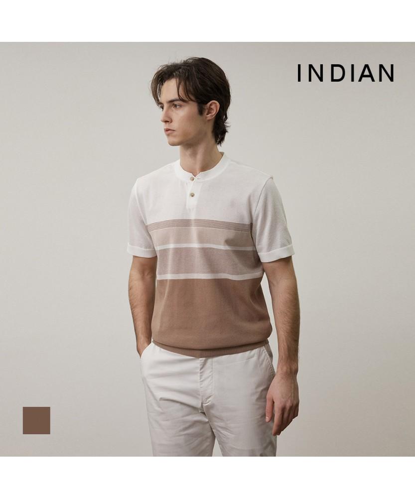INDIAN One-Length Pattern Henley Neck Knit_Mitbr6M3146