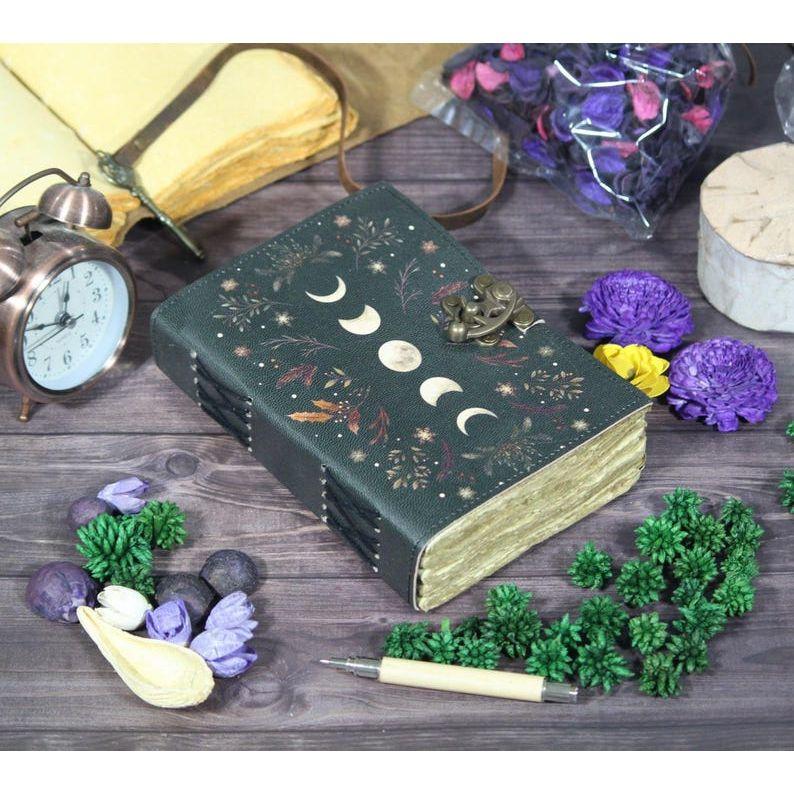 Moon Phase Leather Journal: Wiccan Book of Shadows with Deckle Edge Paper
