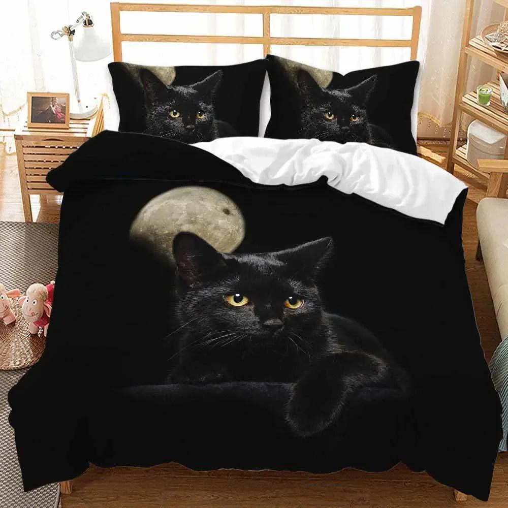 3D Digital Printing 2/3pc Animal Cat Pattern Quilt Cover Pillowcase Double Bed Set Cover Quilt Soft Microfiber Bedding Set