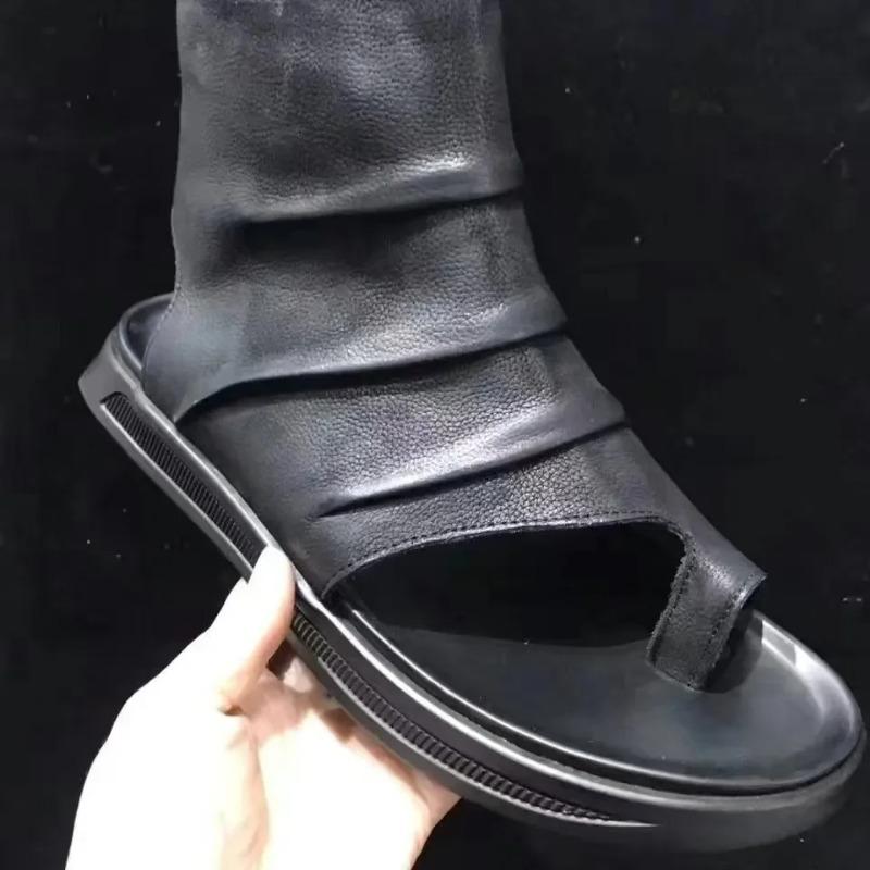 Men's Cool Boots High Quality Cow Leather Sandals Casual High Top Cool Boots Summer Open-toe Cool Boots Designer Pinch Toe Botas