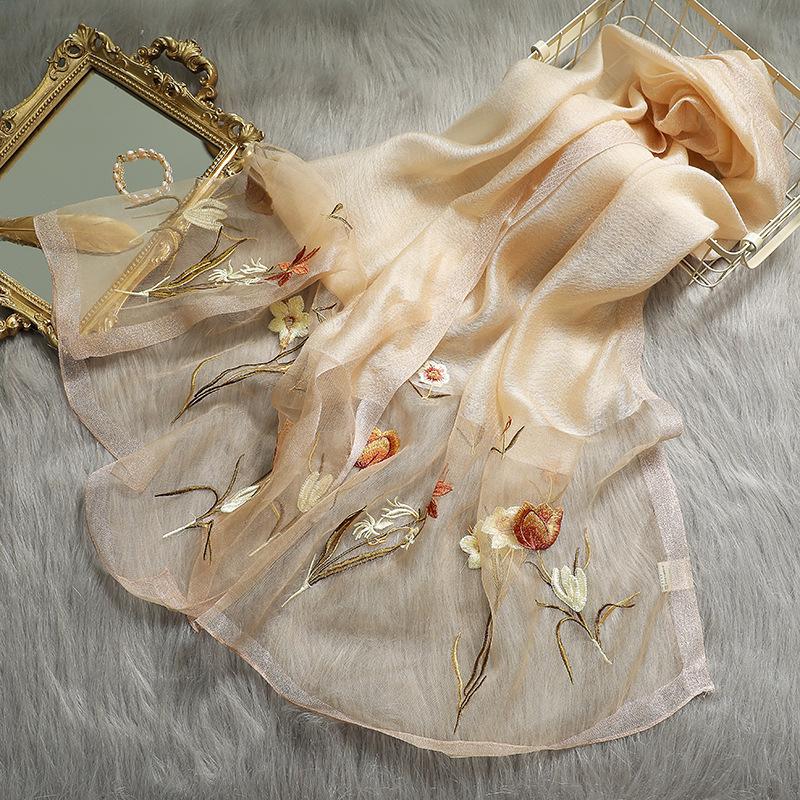 Neuer Seidenwollschal Damen Stickerei Frühling und Sommer Einfarbig Lange Schals Pashmina Damen Schal Haar Hijab Bandana