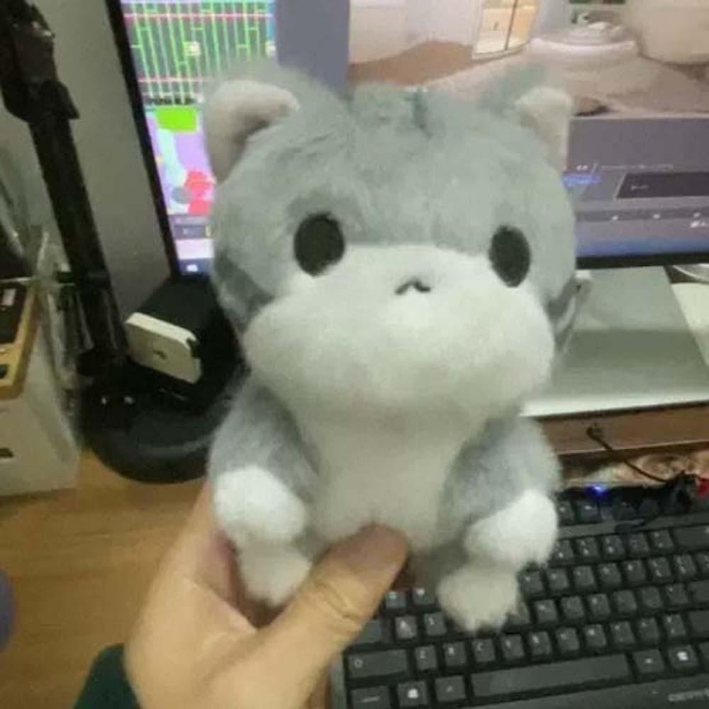 Soft Plush Doll Key Ring PP Cotton Cute Pet Pendant Mini Grey Cat Key Chain  Daily