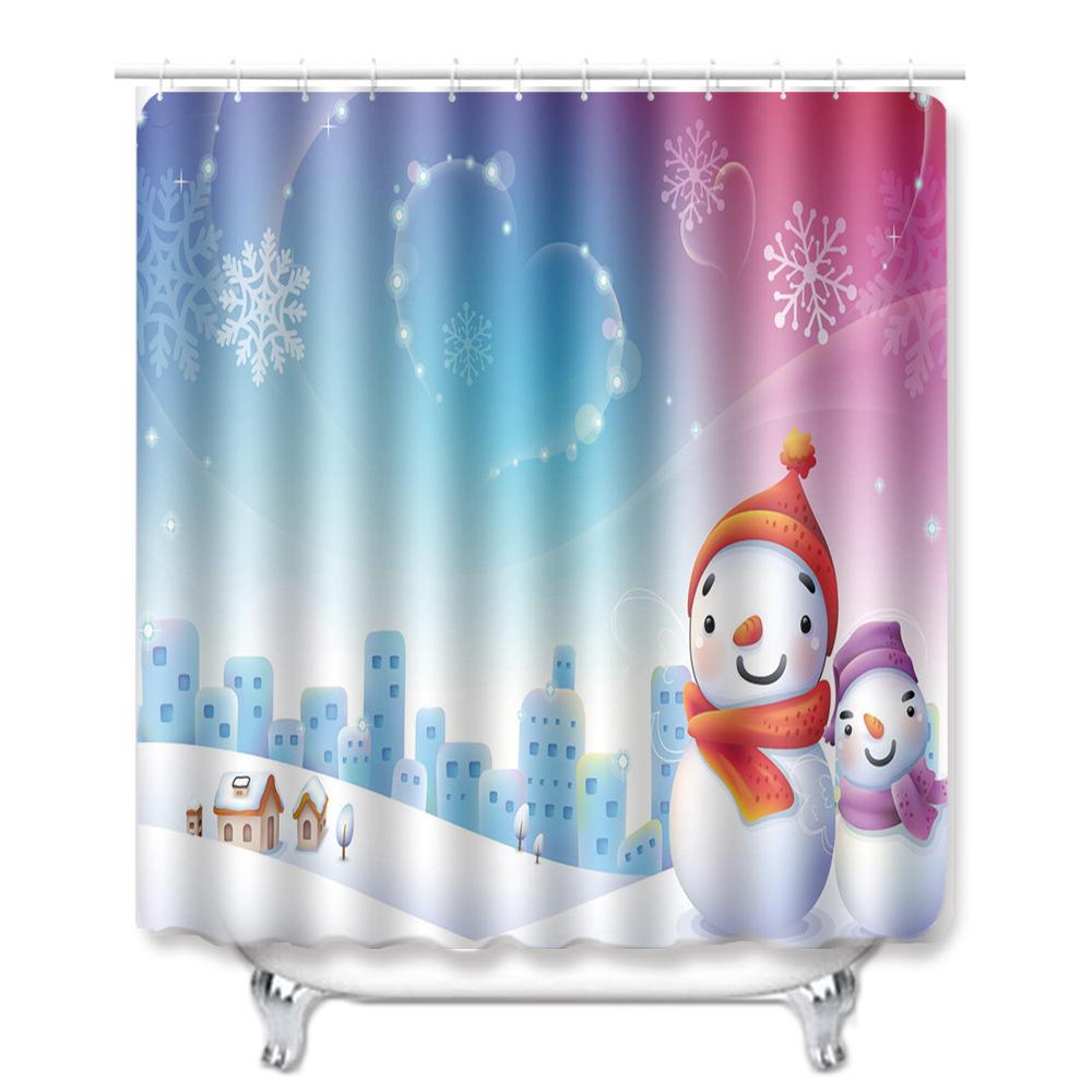 Christmas Shower Curtain Floor Mat Combination Four-Piece Set Bathroom Toilet Carpet Shower Room Mat Foot Mat