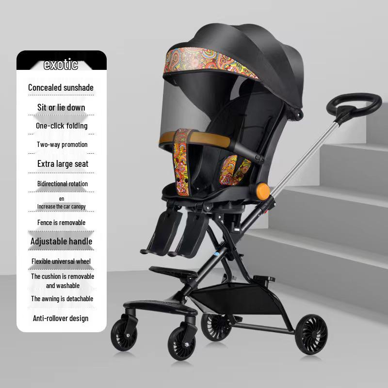 

Складная двухсторонняя прогулочная коляска с высокой посадкой и четырьмя колесами
