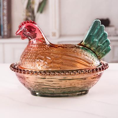 Chicken-Shaped Glass Candy Dish with Lid Animal Design Snacks Desserts Fruits Salad Dish Home Kitchen