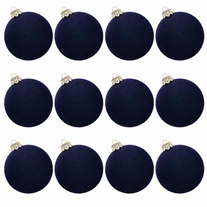 12pcs Sturdy Flocking Christmas Baubles 6cm Shatterproof Ornament for Holiday Home and Party Supplies Decoration