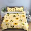 Bee and Sunflower Pattern Bedding Duvet Cover Set  (1*Duvet Cover 2*Pillowcases, without duvet insert)