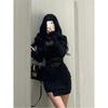 French Chic Design Mesh Long Sleeve Dress Women's Early Spring Spice Girls Sexy Tight Inside Hip Wrap Skirt