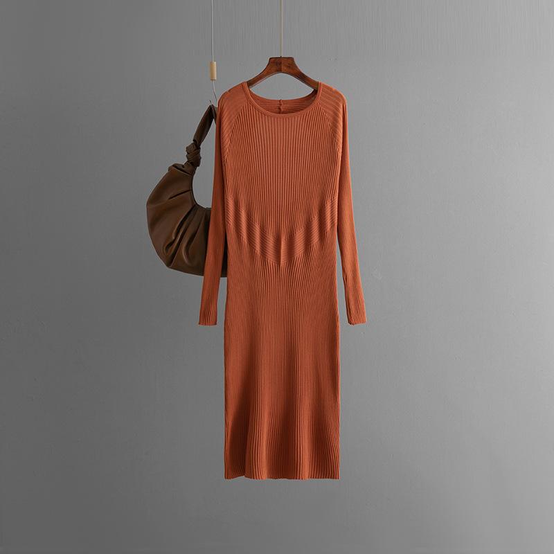 Fall Winter Lazy Wind Loose O-Neck Sweater Dress Women's Long Sleeve Knit Wide Back Hollow Out Dresses