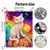Halloween Pearl Painting Art White Cat On Pumpkin Full Pearl Handmade Diy Home Decorations