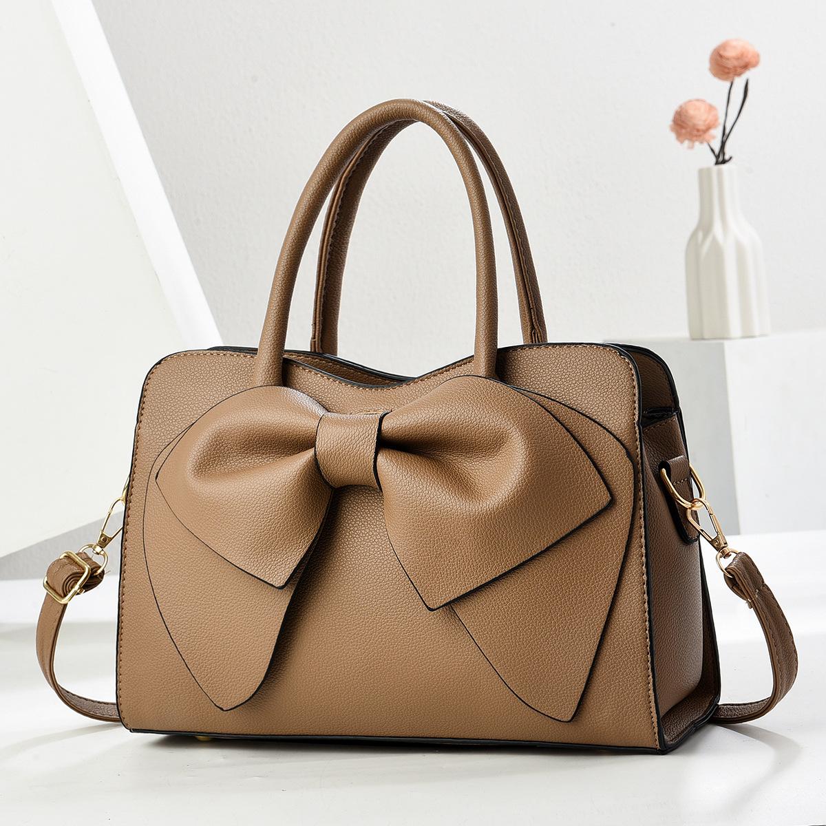 

Bow Texture Handbag New Solid Color Versatile Women s Shoulder Bag Messenger Bag 30*10*20 хакі