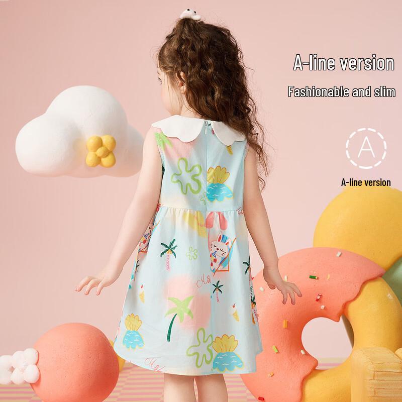ASK JUNIOR 2025 Summer Girls' Forest Series Sleeveless Doll Collar Dress