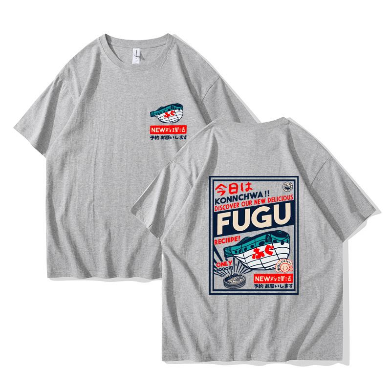 Hip Hop Streetové tričko Harajuku Kanji Zábavná Ryba Harajuku Tričko 2024 Pánské Letní Volné Tričko s Krátkým Rukávem