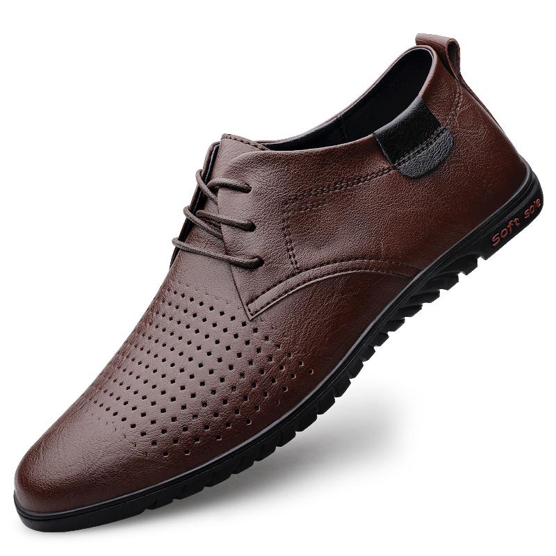 Summer New Business Soft Soled Oxford Shoes For Men Pointed Leather Punching Breathable Casual Shoes Comfortable Wedding Shoes