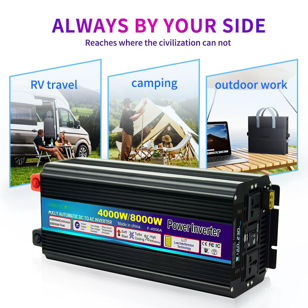 8000W High Power Car Inverter Solar Power Sine Wave Converter Outdoor Travel LCD Display Battery Inversor