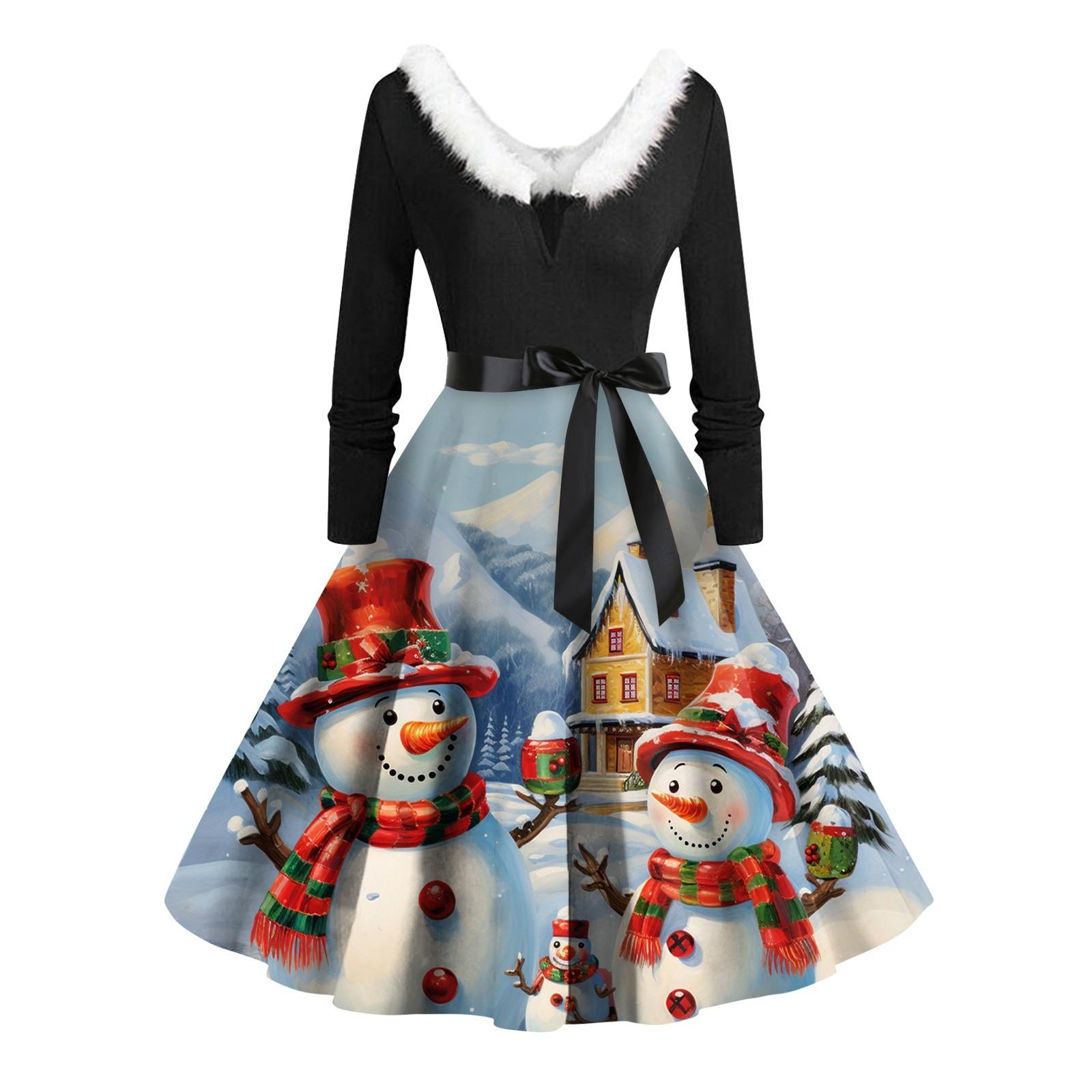 

Женское винтажное платье с длинным рукавом и рождественским принтом в стиле 1950-х годов для вечеринки, выпускного вечера, для домохозяйки XXL