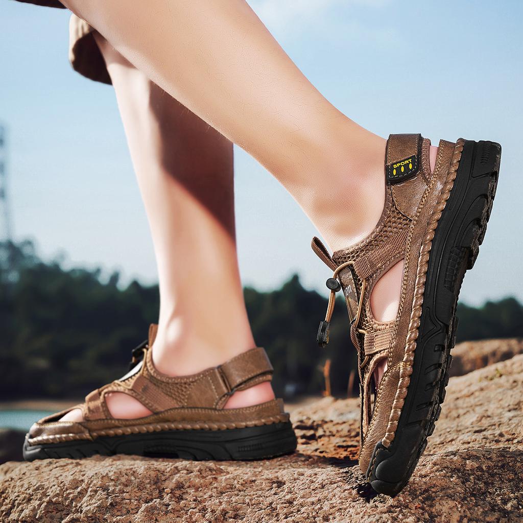 Sandale de vară pentru bărbați Sandale din plasă în aer liber Saboți moi Sandale lucrate manual Papuci ușori respirabili